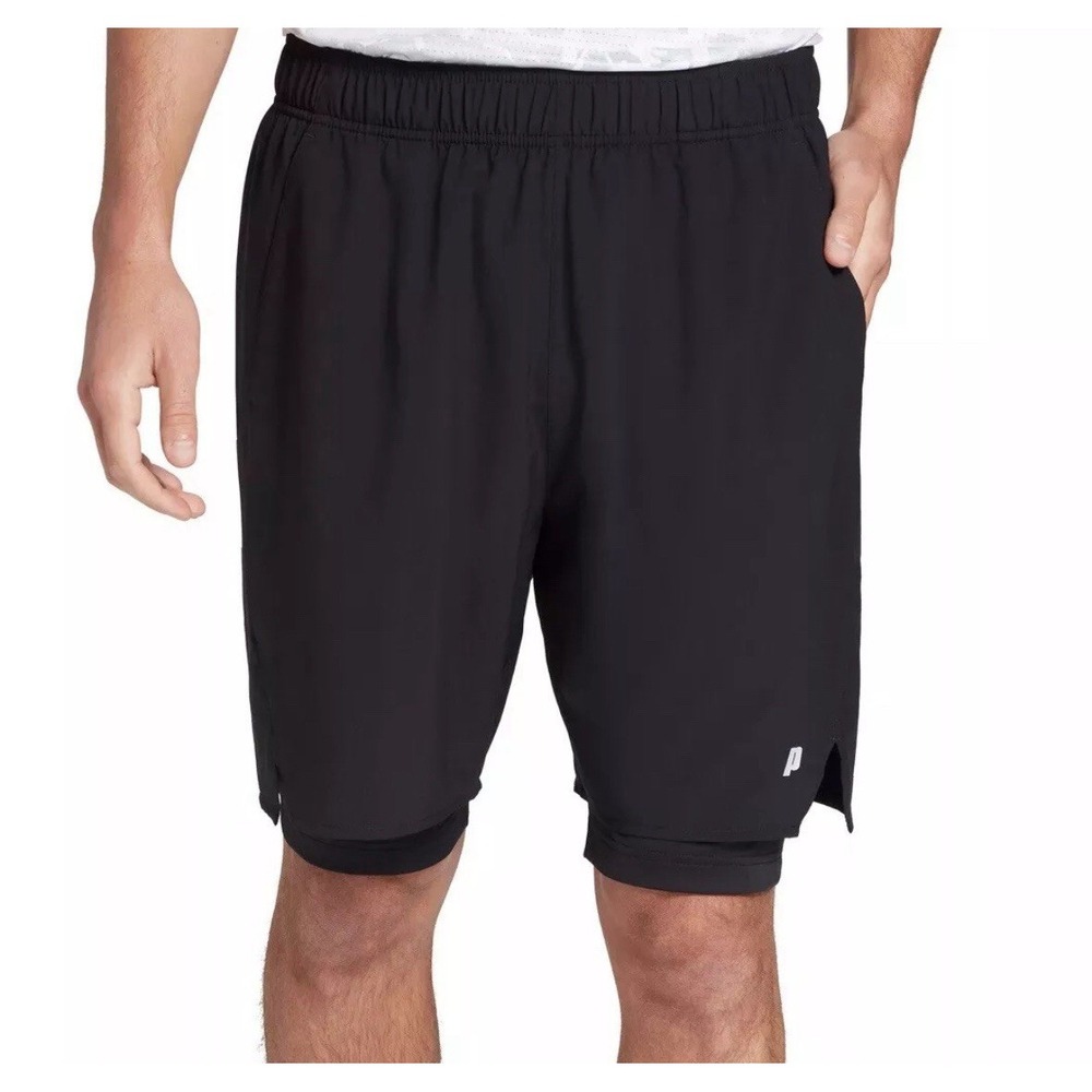 NEW/NWT PRINCE 2XL/XXL‎ Black 2-IN-1  9" TENNIS SHORTS MOISTURE WICKING MEN'S